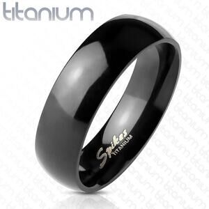 Glossy Polished Black  Solid Titanium Classic Wedding Band Ring 6mm width size 7